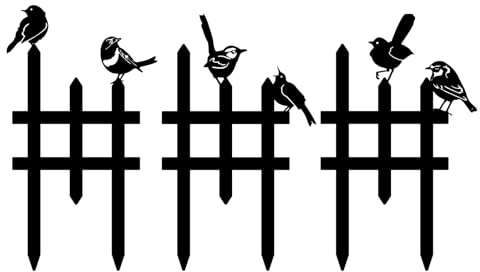 3 Pcs Small Garden Fence with 6 Piece Bird Decoration, Rustic Garden Decor | Insert Lawn Picket Fence Garden Borders Decorative for Landscape Path Flowerbeds Plant Yard, Outdoor Sculptures Art (Black)