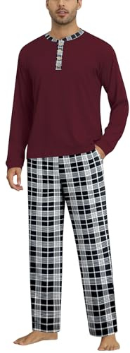 Ekouaer Pigiama Uomo Invernale Maglia a Maniche Lunghe e Pantaloni Lunghi del Pigiama, Rosso, M