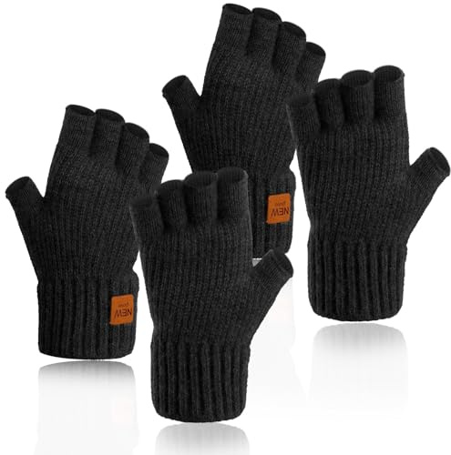 KIYFXA Thermisch Fingerlose Strickhandschuhe,Thermisch Fingerlose Handschuhe,Ohne Finger Winter Warme Strickhandschuhe Arbeiten Camping Wandern Laufen Radfahren Fahren Für Herren Und Damen