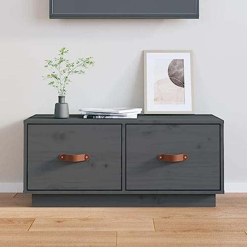 RMIHSJG TV-Schrank Grau tv Bank tv ständer Fernsehschrank Konsolentisch mit Schubladen 80x34x35 cm Massivholz Kiefer