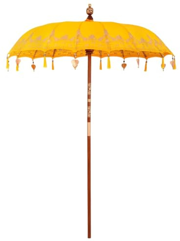vidaXL Parasol balinais Jaune 215 x 215 x 260 cm, Parasol Rond balinais, Toile en Coton, abri extérieur, Ombre Tropicale pour Votre terrasse