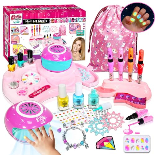 Nagelstudio Kinder Mädchen, Nagellack für Kinder, Geschenke Kinder 6 7 8 9 10 Jahre, Nageldesign Kinder, Peel-Off Kindernagellack, Nail Art Nagelset Mädchen Fluoreszierend für Geburtstag