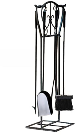 Juego de 5 Herramientas para Chimenea, Accesorios de Hierro Vintage para Chimenea con atizador, Pinzas, Pala, Cepillo y Base, Color Negro