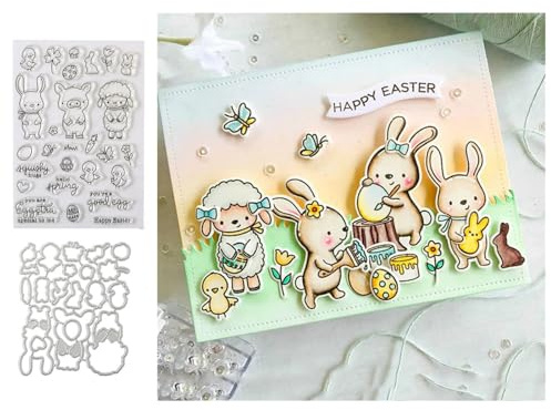 Frohe Ostern Silikon Stempel und Metall Stanzschablone für Kartenherstellung