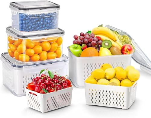 8PCS Organizador Nevera Transparente, Filtrable Contenedores de Bayas, Organizador Frigorifico, Ideales para Lavar, Recipientes Herméticos para Alimentos, Organizadores Nevera, Tupper Fruta