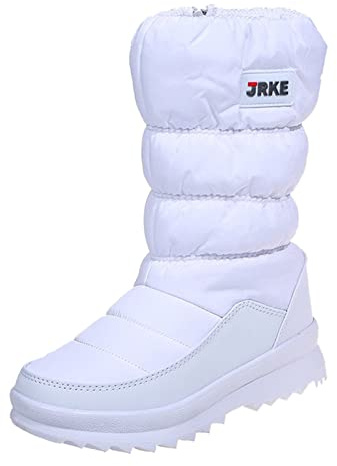 Generisch Botas de nieve con plataforma de moda para mujer, con cremallera lateral, forro polar de caña media, algodón, Blanco, 39 EU