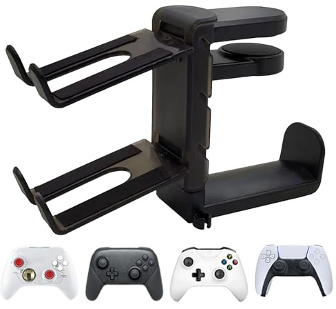 BommFu Headphone Stand Holder, Desktop Controller Holder, Under Desk Game Headset Hook Controller Stand, Table Game Accessories, Storage Shelf for Game Controllers and PC Headsets