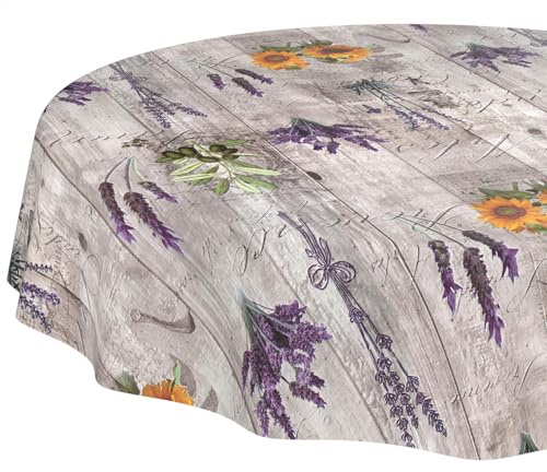 Wachstuchtischdecke Tischdecke abwaschbar Wachstischdecke pflegeleicht wasserabweisend Lotuseffekt Gartentischdecke Provence Rund 120 cm Schnittkante