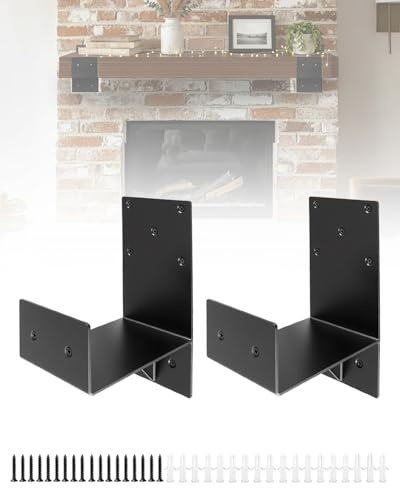 Heavy Duty Fireplace Wall Bracket, U-Shaped Steel Beam Support for Floating Mantel Shelf, Black Carbon Steel Mounting Brackets (2 Pack)