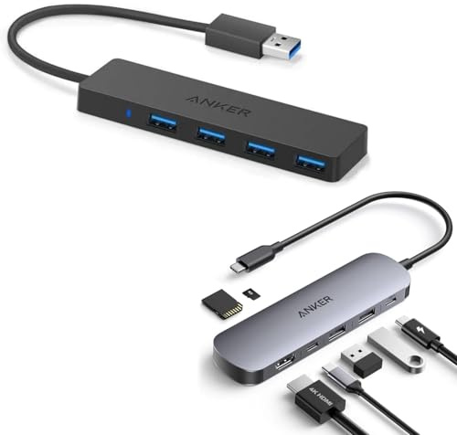 Anker Ultra Flacher Datenhub(4-Port, USB 3.0) & Anker Hub mit(7-in-1 USB-C, 4K@60Hz HDMI)