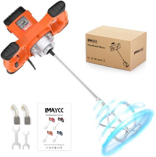 Portable Concrete Cement Mixer, 2100W Electric Paddle Mixer Adjustable 6 Speed Handheld Plaster Grout Paint Thinset Mortar Paddle Mixer,Ideal for Mixing Feed, Plaster, Paint,etc(Orange)