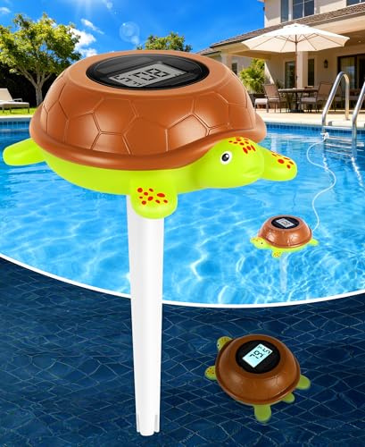 PoolLeader Poolthermometer Schwimmend, Ultrapräzise Solar Pool Thermometer Digital mit Hintergrundbeleuchtung zum Einfachen Ablesen bei Nacht, Schildkröte Schwimmendes Wasserthermometer Pool für Spa