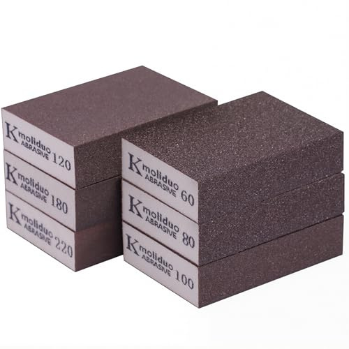 6-Pack Sanding Sponge Blocks | 6 Grits (60/80/100/120/180/220) Wet & Dry | Washable Reusable Pads for Wood, Walls, Metal & DIY