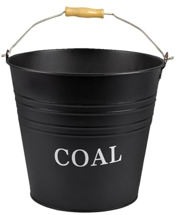 Garden Mile Heavy Duty Black Coal Bucket With Wooden Handle 12L Steel Coal Buckets For Fireplaces Large Black Bucket Coal Scuttles For Fireplace Accessories Long Lasting Fireside Storage For Home