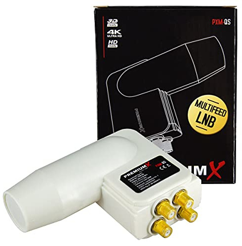 Premium X Quad LNB Rocket - 4Fach - für 4 Teilnehmer - 4K Full HD - mit Wetterschutz und LTE Filter für Satellitenschüssel Digital TV Fernseher SAT Receiver - Weiß