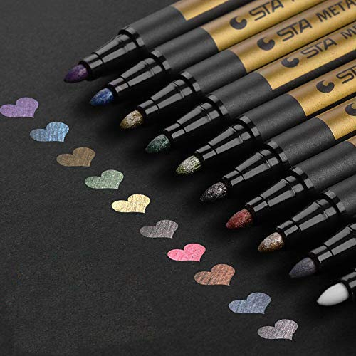 Metallic Stifte, 10 Farben Metallischen Marker Set für Fotoalbum DIY Scrapbook, Gold Stift zum Bemalen Gästebuch Hochzeit Schwarzes Papier Stein Glas Holz Ostern Basteln (2 mm)