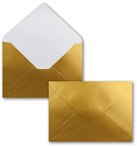 50x Mini Brief-Umschläge - Gold Metallic - 5,2x 7,6 cm -x Miniatur Kuverts mit Nassklebung für Blumen-Grüße, Grußkarten, Anhänger & Geld-Geschenke - FarbenFroh by GUSTAV NEUSER