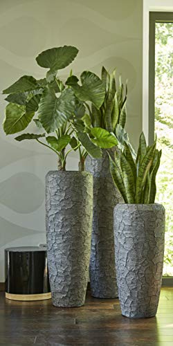 Klocke Pflanzgefäße Moderne & Hochwertige Pflanzvase – Neuheit 2020: Broken Struktur - Fiberglas - Mit Einsatz – Interior Design - Indoor Kübel/Vase (Groß: 120cm, Graphit)
