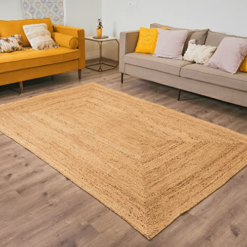 RAJRANG BRINGING RAJASTHAN TO YOU Teppich aus Jute, rechteckig, 153 x 92 cm, Bio, freundlich, Naturfasern, geflochten, wendbar, Jute, Rug for Decoretive Home