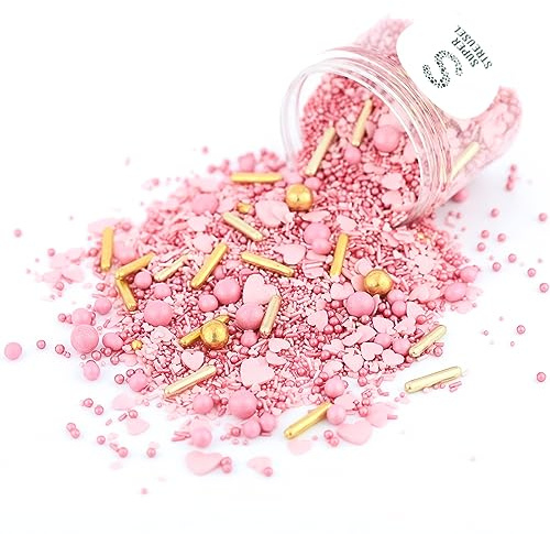 Super Streusel Rosa Lieblingsding StreuselMix – Zuckerherzen essbar, rosa Tortendeko pink gold, Kommunion, Konfirmation, Taufe, Mädchen