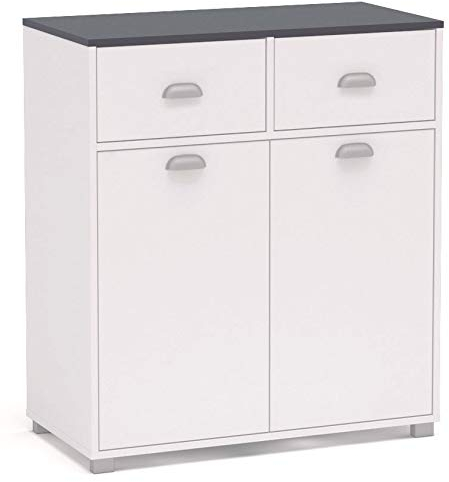 SZ Suarez Buffet Bajo Asfeld Blanco 2 Puertas 2 Cajones Cocina Almacenaje Estilo Moderno Mueble 90x80x40 cm