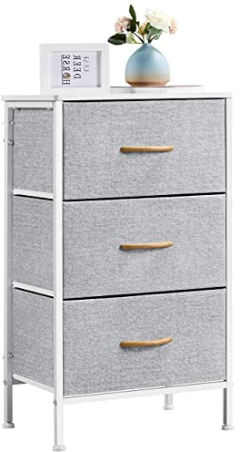 Yaheetech Chest of Drawers, 3 Fabric Drawers Wardrobe Storage with Sturdy Metal Frame, Wooden Top Cabinet Organiser Unit for Bedroom/Living Room/Closet/Nursery/Hallway, Light Gray