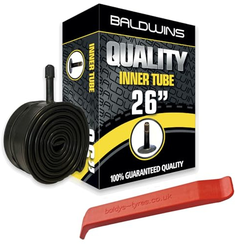 Baldwins Bike Inner Tube 26 x 1.75 to 2.125 Schrader Valve & BALDY'S TYRE LEVER