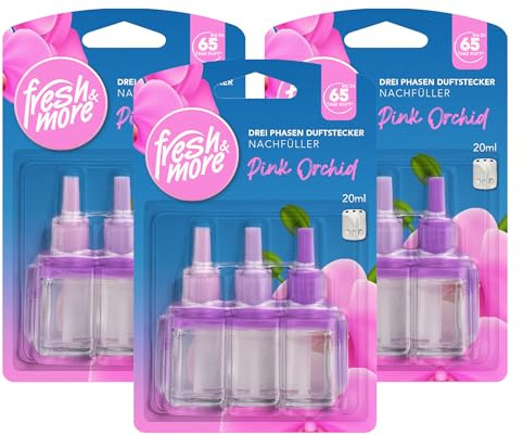 Fresh & More Nachfüller für 3Volution Pink Orchid (3er Pack) 20ml | Lufterfrischer, Raumduft-Nachfüllflakons, blumiges Aroma.