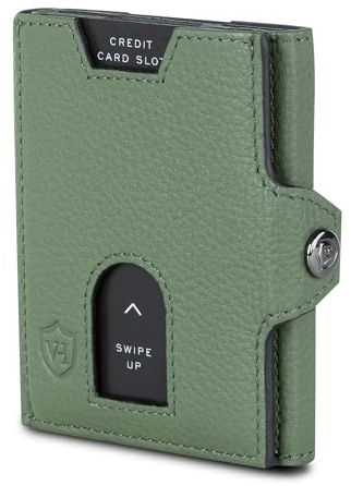 VON HEESEN Slim Wallet mit RFID Schutz - Geldbörse Herren klein - Mini Geldbeutel Damen Portmonee - Kartenetui Echtleder Karten Portemonnaie - Leder Kreditkartenetui Grün