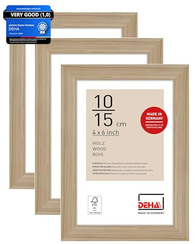 DEHA Design Holz Bilderrahmen Fontana, 10 x 15 cm 2er Set, Hellbraun | Holz Fotorahmen im Hoch- & Querformat zum Auftstellen Hellbraun matt bruchsicheres Kunstglas