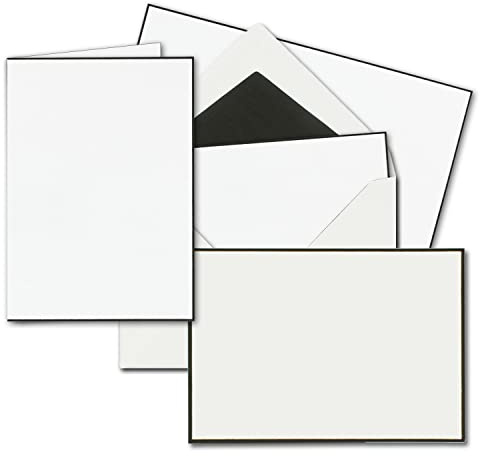 50x Trauerkarten Sets - DIN A6 Doppelkarten mit gefütterten Umschlägen C6 - beides mit handgemachter schwarzer Rand - Faltkarten