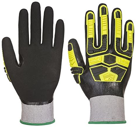 Portwest AP55 Impact D18 Nitrile Sandy TPR Waterproof Glove Touchscreen | Grey/Black, Large, EN ISO 21420 Dexterity 5, EN 388 Cut Level D, EN 407, 18 Gauge Liner, Wet and Dry Grip, Construction