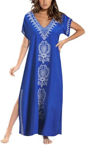 Busbseach Kaftan Dresses for Women Short Sleeve Swim Cover Up V Neck Moomoo