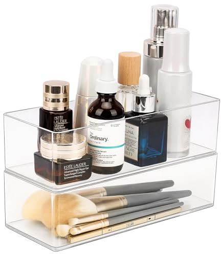 JessLab Schubladen Organizer, Acryl Make-up Organizer Kosmetik Aufbewahrung Schmuck Display für Schreibtisch Kleiderschrank Badezimmer Waschtisch Arbeitsplatte Transparent (1+1 Compartment)