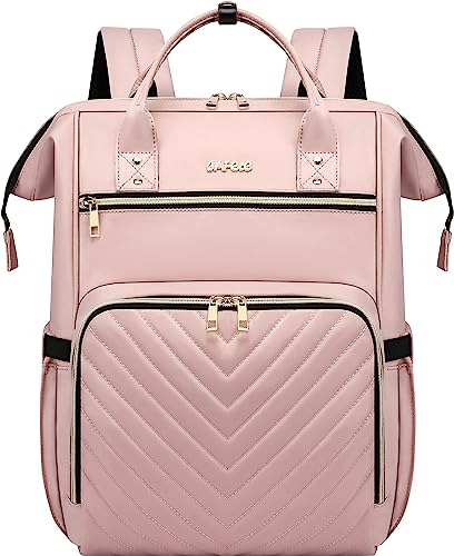Laptop-Rucksack für Frauen, Arbeit Business Travel Computer Taschen, Lehrer Rucksack für Frauen, gesteppte rosa Casual College Daypack mit USB-Anschluss, Fit 17.3 Zoll Laptop