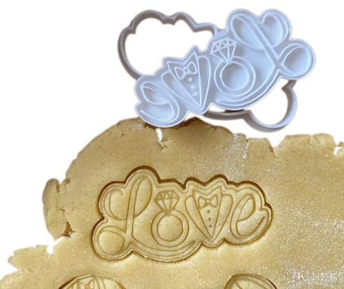 Tagliabiscotti.it - LOVE - Matrimonio - Fidanzamento - Sposi - Cookies Cutter - Formina per Biscotti e PDZ - Stampo + Cutter - Dimensione: 8cm