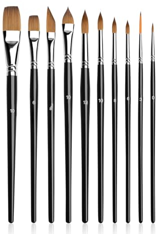 10Stück Zobelhaar Aquarellpinsel Set Professionelle Pinsel Set Spitze runde Katzenzunge flach Filbert Dolch Detail Abstreifer Pinsel für Acryl Tinte Gouache Tempera