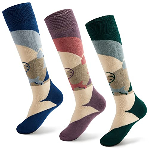 Moon Tree Boys Ski Socks for Kids Winter Warm Snowboarding Socks Thick Thermal Skating Skiing Socks for Boys Girls 3 Pack Deers 6-8 Years