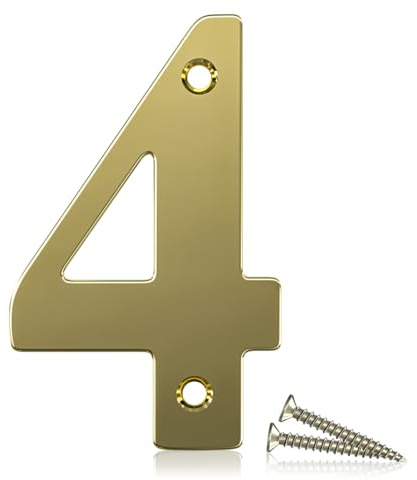 Bwintech Numero civico 4 in acciaio inox 304 con bullonatura dorata, per porte anteriori, in legno, composito, UPVC, altezza 75 mm, 1 pezzo