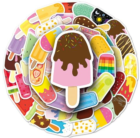 Colorful Popsicle Vinyl Stickers, 50 PCS Ice Cream Bar Decals for Laptops, Scrapbooking, Journals, Notebooks, Water Bottles, Suitcases & DIY Decor