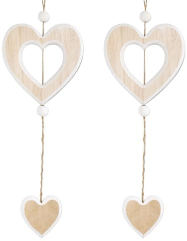 BOFUNX 2pcs Corazón para Colgar Madera Adornos Colgantes Madera de Corazón Decoración Pared Ventana Casa Oficina