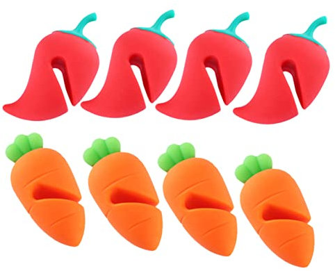 PRETYZOOM 8pcs Practical Silicone Pot Lid Lifters Cartoon Spill Stoppers for Cooking Overflow Control with Carrot and Chili Shape Design