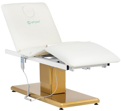 Physa Elektrische Kosmetikliege 3 Motoren 300 W 190 x 65 x 60-73 cm 150 kg weiß/golden Behandlungsliege Kosmetikstuhl Therapieliege Tattooliege