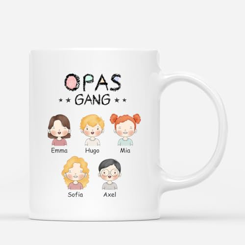 Geschenke Mall Personalisierte Opas Papas Gang Tasse - Personalisierte Geschenke für Papa und Opa zum Vatertag, Weihnachten oder Geburtstag (5 Kinder, Modell # 2)