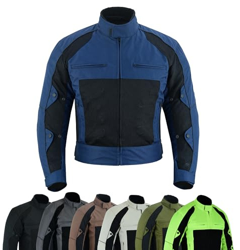 warrior gears Veste de moto en textile Air Mesh et Cordura 600D pour hommes Vestes de protection en textile blindé CE avec maille respirante et doublure imperméable, Bleu marine et noir - XXL