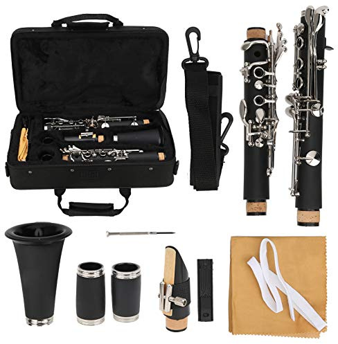 17-Tasten-Klarinette, Klarinetten-Set, 17-Tasten-Holz-Bb mit Reinigungstuch, Rohrblatt-Schraubendreher-Box, Musikinstrument (BLACK