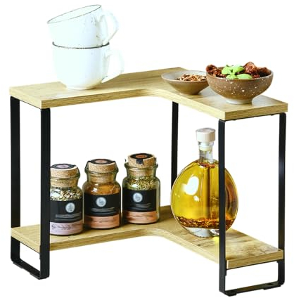 Kesper | Küchen-Eckregal mit 2 Ebenen, Material: Faserplatte, Metall, Maße: B 30 x H 28 x T 30 cm, Farbe: Natur, Schwarz | 27832