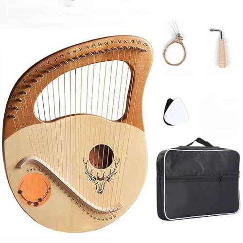 16/19/21/24 Saiten Harfe Holz Mahagoni Musikinstrument Leier Harfe Mit Stimmschlüssel Ersatzsaiten(24 Wood)