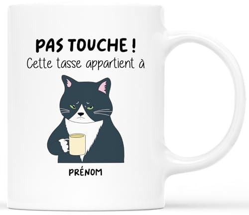 Cadeau Plus Mug Personnalisé Prénom Pas Touche - Tasse drole, mug humour, Tasse Humoristique, mug drole homme, mug rigolo femme, tasse rigolo prenom (Blanc)