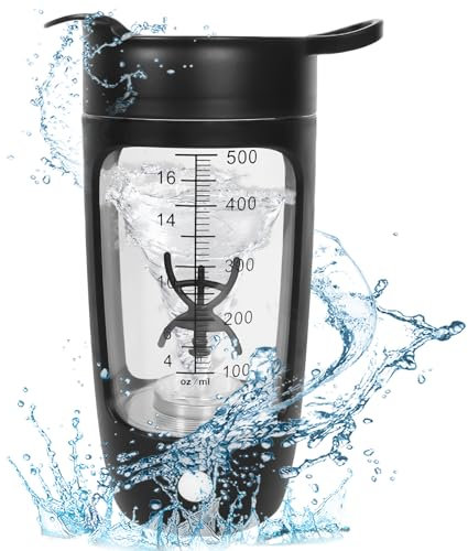 Elektrischer Shaker, Shaker Proteinshake 600ML, USB Wiederaufladbar Shake Mixer, Automatischer Eiweiß Shaker, Shaker mit Pulverfach Geeignet für Proteinshakes Mahlzeitenersatz, BPA-frei, Schwarz